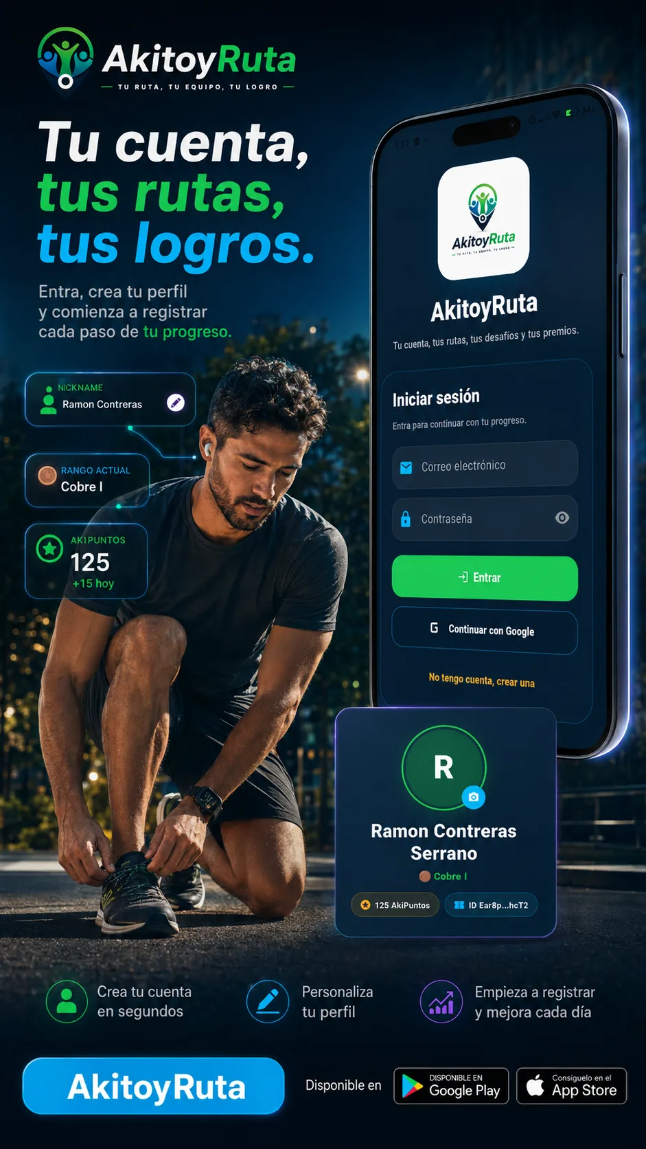 Cuenta, rutas y logros dentro de AkitoyRuta